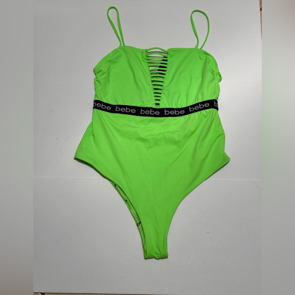 Bebe Green Logo One Piece
Swimsuit with Cutouts XL NEW NWT